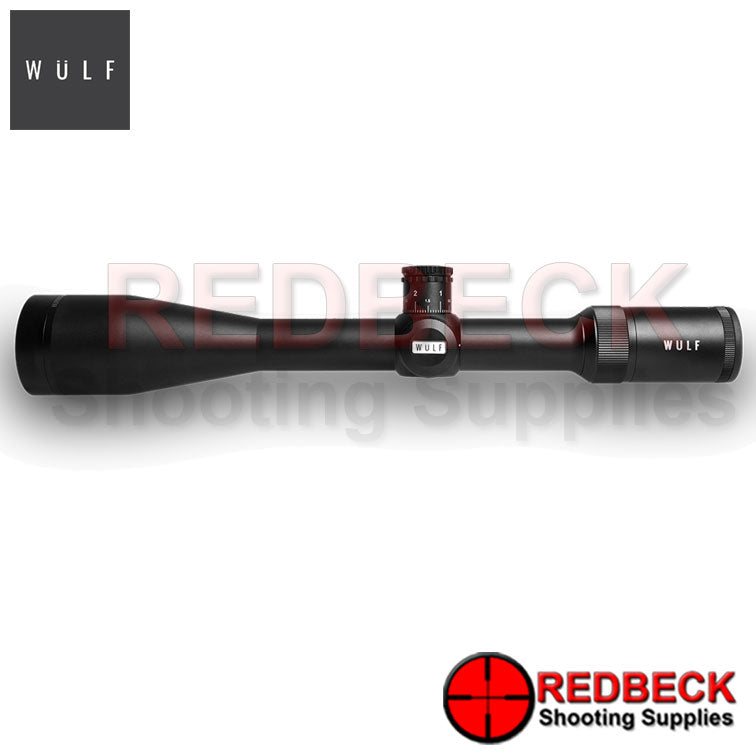 WULF Hurricane 6.5-25x50 Rifle Scope Side View showing the wulf logo. 