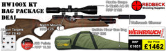 Weihrauch HW100X Laminate Adjustable Bag Package includes

A fully tested certificated quality rifle.
A detailed test certificate
Manufacturers Guarantee
Weihrauch HW 100 X Laminate
Hawke 3-12x50 AO IR Scope
Match Mounts
Buffalo River Gun bag
Pellets
Targets
2 magazines