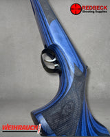 A close shot of the blue laminate air rifle stock that comes on the new limited edition weihrauch HW95K LE Airgun