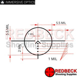 Immersive Optics 5x30 with Rapid Mil Dot Reticle Design showing spacing at distance