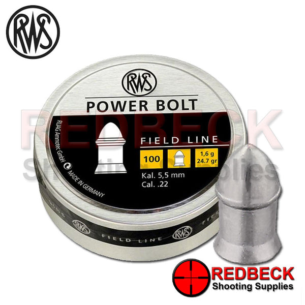 RWS Power Bolt .22 5.5mm Air Rifle Hunting Pellets 24.7gr 100 Per Tin